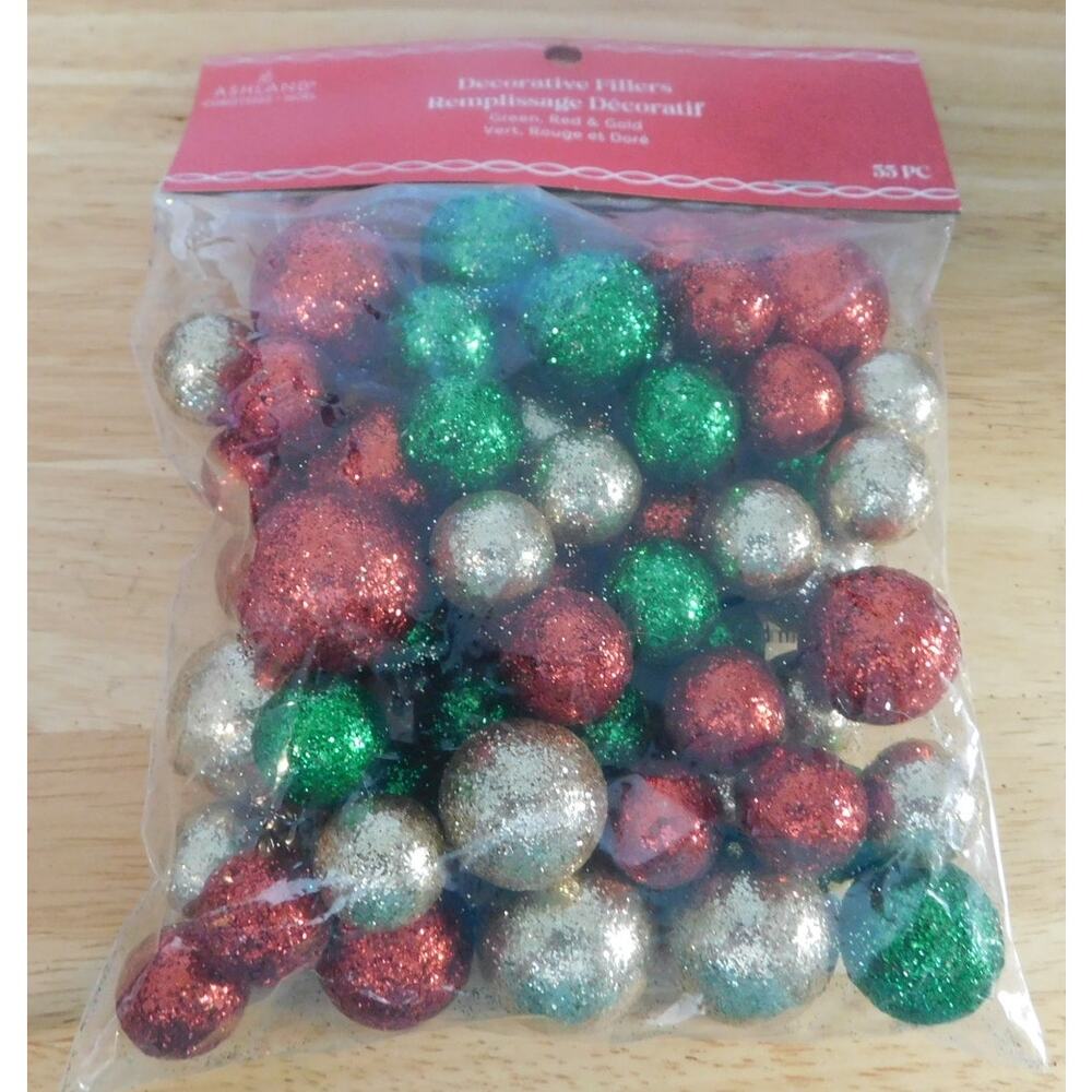 Ornamnet Balls Decorative Filler Mini Multi Color Glitter 55 Pieces New in Bag.